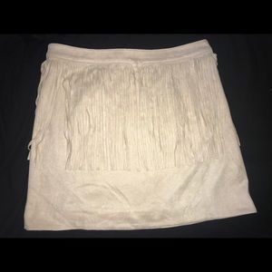 Nude fringe mini skirt